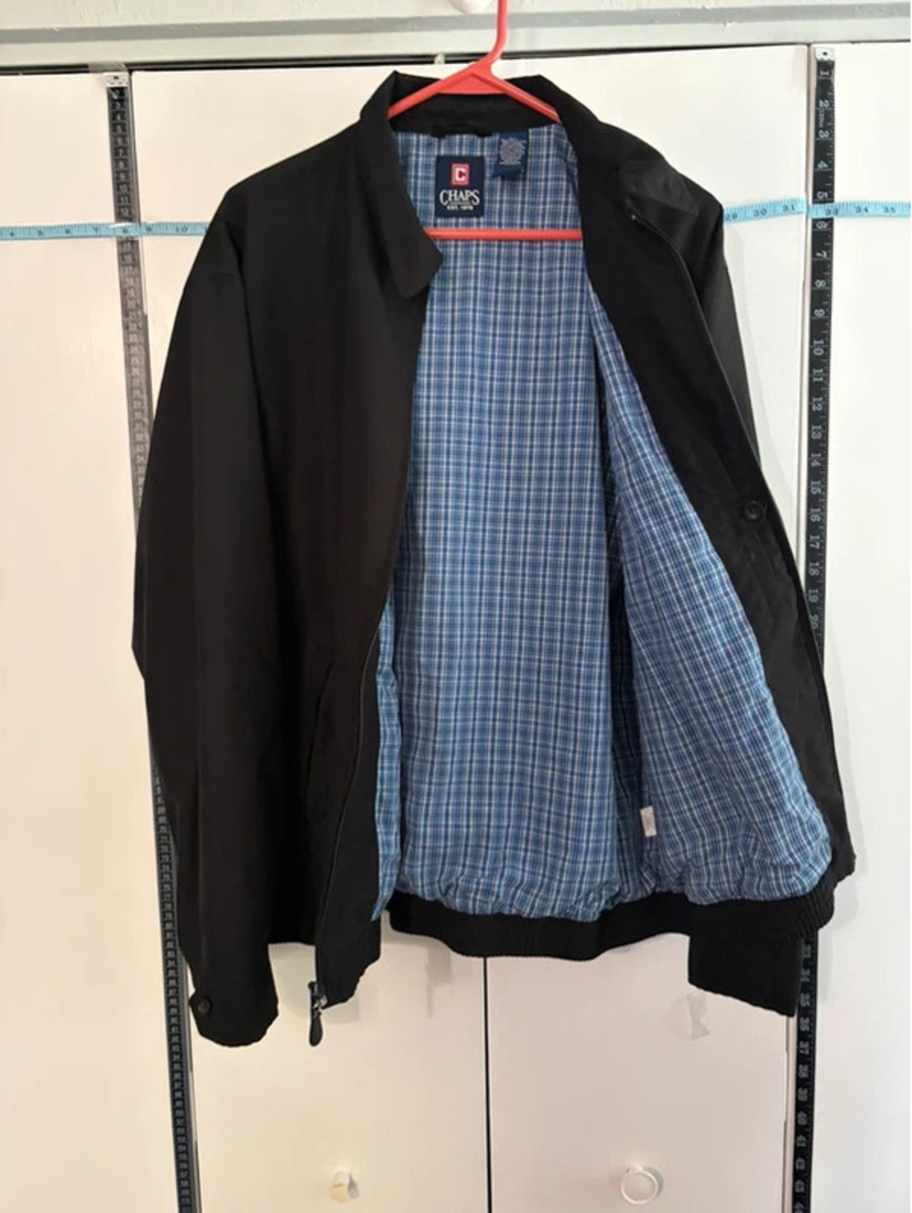 Harrington Jacket Chaps Men’s L Black Plaid Lined Full Zip Preppy EUC - Picture 2 of 5